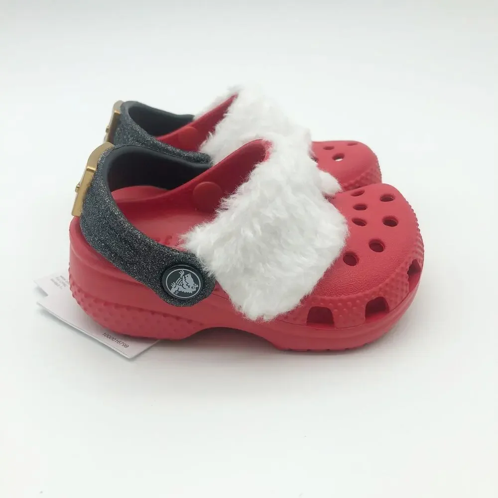 Crocs Baby Santa Classic Clogs Infant Size 2-3 Festive Red White Black NWT